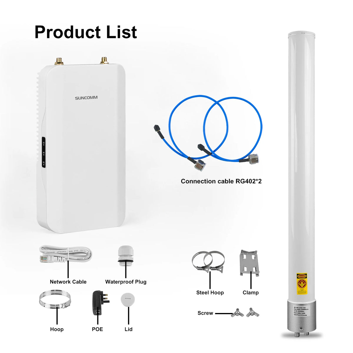 SUNCOMM 1KM WiFi Coverage Extension Kit Dual Polarization Omni Antenna Suitable for WiFi Coverage, Hotels, and Public Utilities