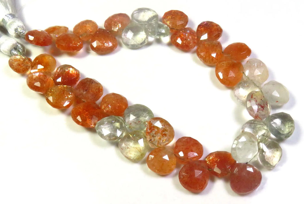 High Quality Natural Orange Sunstone Heart Shape Faceted Beads 7-9.5mm 7.5" Strand African Brilliant Cut Color Play Loose CNAS