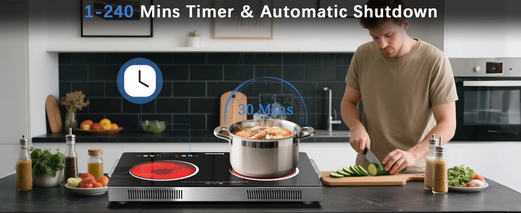 Karinear Portable Electric Cooktop, Electric Stove Single Burner Ceramic Cooktop with Touch Control, Child Safety Lock, Timer, Residual Heat Indicator, Overheat Protection, 1800W 110V Infrared Burner | Ceramic Cooktop, Sensor