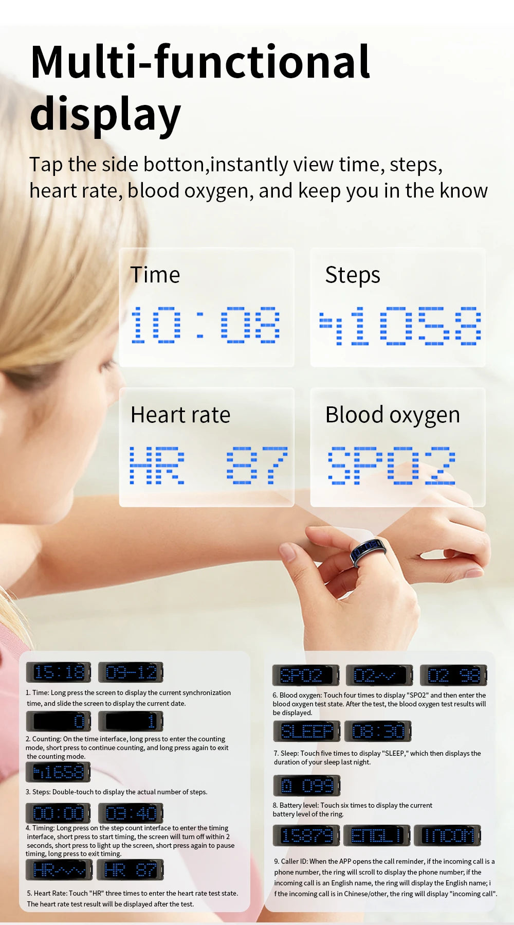2026 New SR08 Smart Ring Men Women LED Display Screen Heart Rate Blood Oxygen Monitoring 5ATM Waterproof Multi Sports Modes Gift