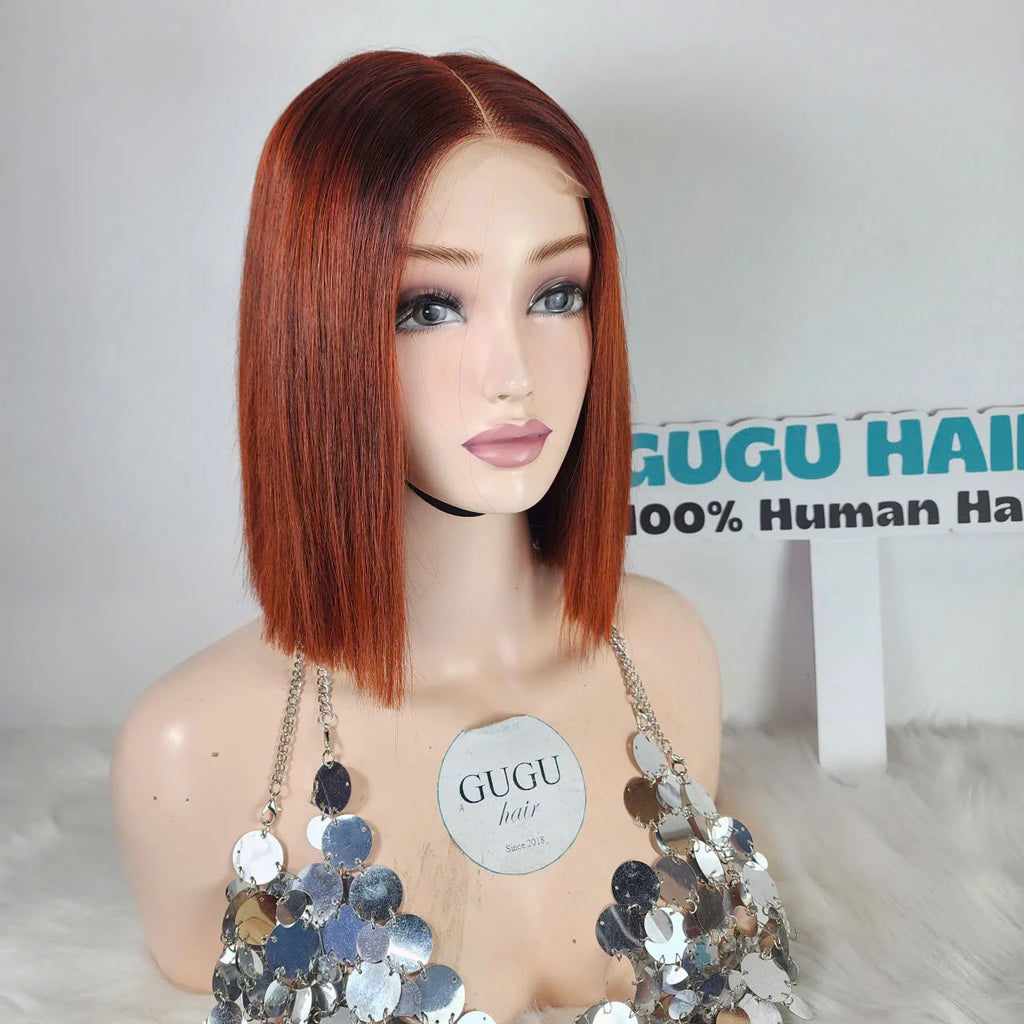 Wholesale 100% Virgin Vietnamese for Ginger Color Transparent Lace Bone Straight 8-10 Inches Bob Wig Human Hair Double Drawn