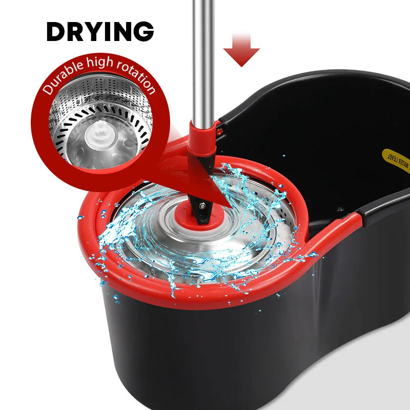 Spin Mop Bucket Set 360° Rotating Floor Cleaning Mop System with Microfiber Mop Heads Stainless Steel Wringer for Home Hardwood Tile Floors