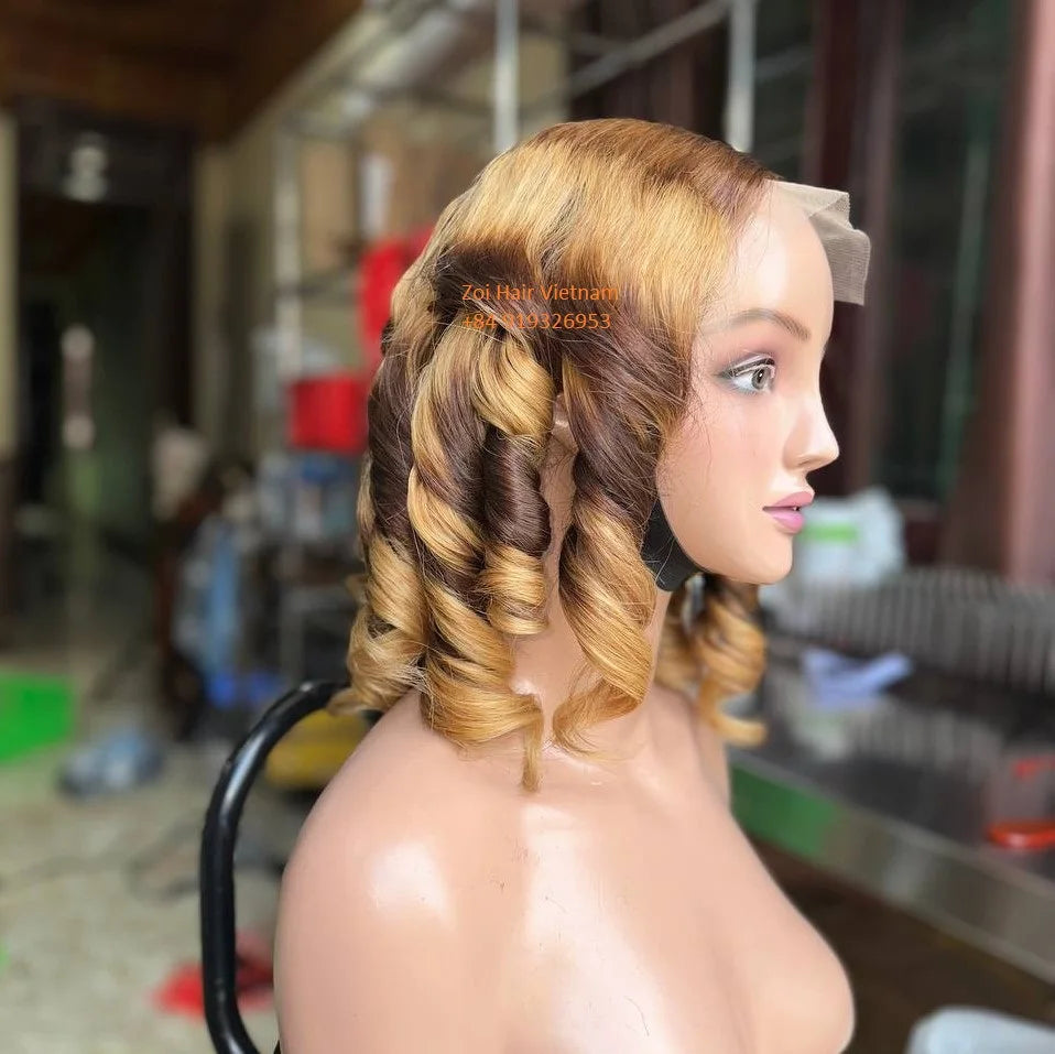 Trending Wigs Human Hair Lace Front Vietnamese Raw Hair Bouncy Curly Glueless Wigs Pixie Curls Perruque Customize