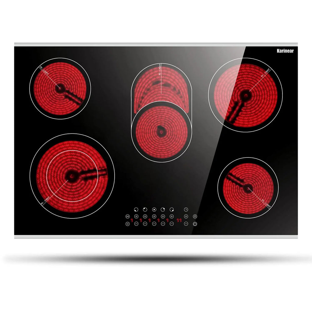Karinear 2 Burners Electric Cooktop, 120v Plug in Ceramic Cooktop, 12 Inch Countertop & Built-in Electric Stove Top with Child Safety Lock, Timer, Over-Temperature Protection, Sensor Touch Control
