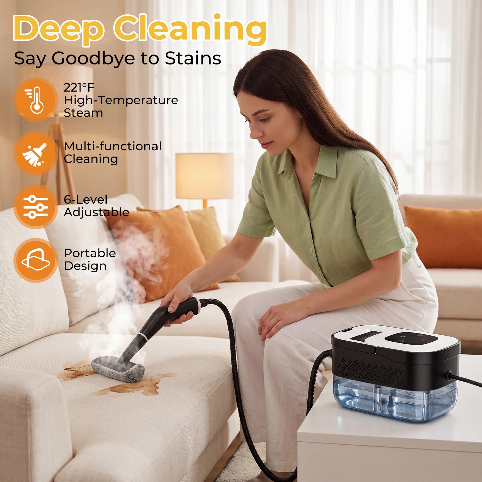 Tolife Steam Cleaner, 2500W High Pressure Handheld Steamer with 6-Speed Touch Screen & 1250ml Water Tank, Chemical Free High Temp Sanitizing Cleaning Machine for Kitchen, Bathroom, Tile, Car Detailing