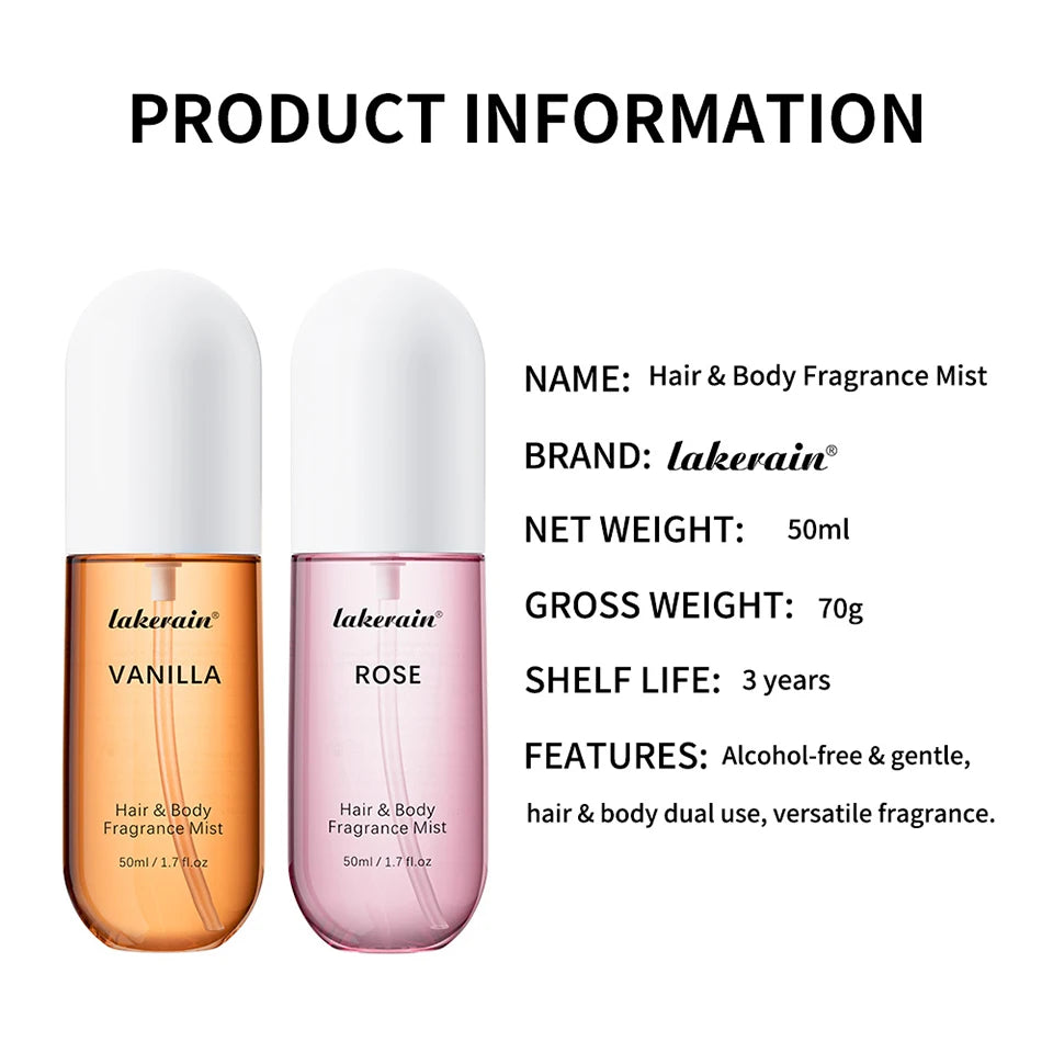Christmas Gift 50ml Vanilla Rose Fragrance Spray Hair & Body Fragrance Mist Fresh Long Lasting Perfume Travel Size Freshener Spr