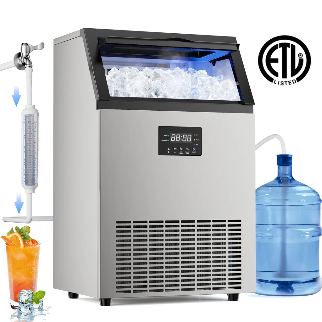 ETL Certified Commercial Ice Maker Machine 160LBS/24H, 45LBS Capacity Freestanding & Under Counter Ice Maker, Clear Ice Cubes