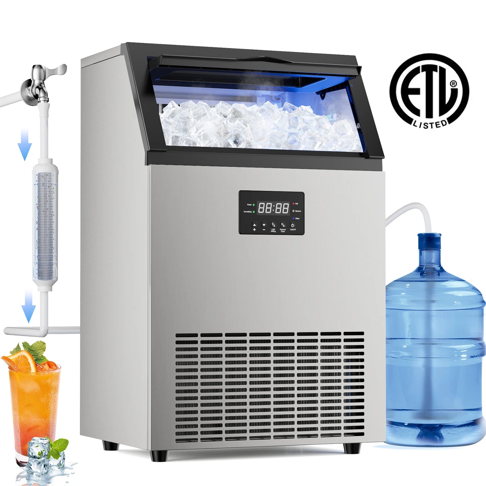 ETL Certified Commercial Ice Maker Machine 160LBS/24H, 45LBS Capacity Freestanding & Under Counter Ice Maker, Clear Ice Cubes