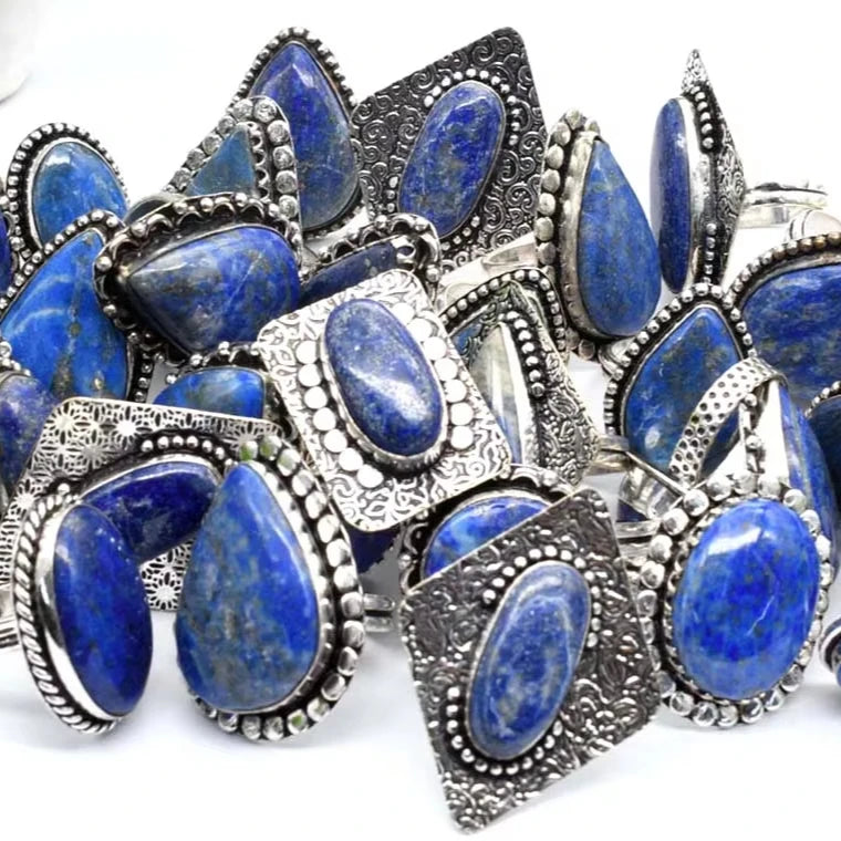 Wholesale Vintage Handmade 925 Sterling Silver Plated Bezel Setting Lapis Lazuli Oval Cut Gemstone Ring Women Anniversary