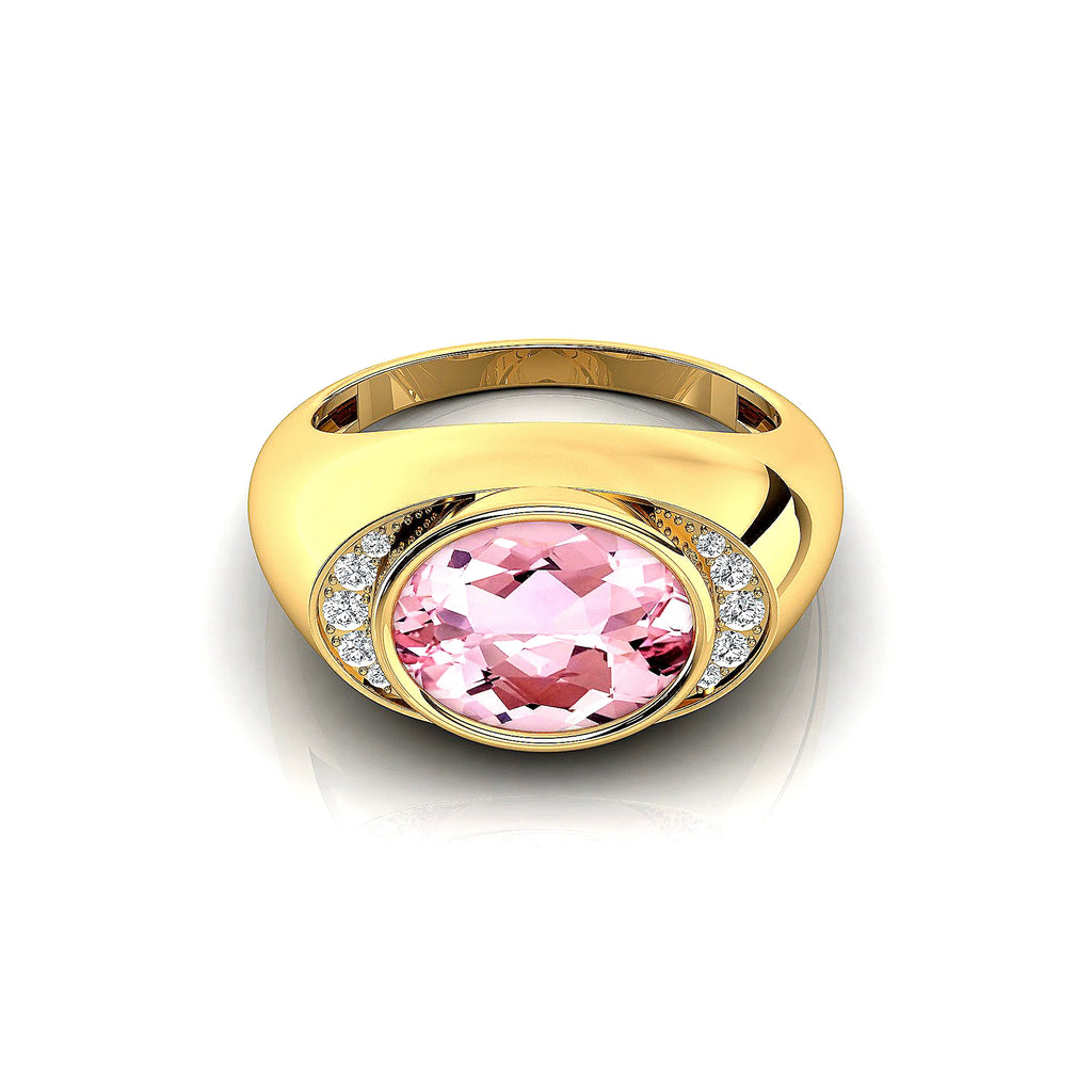 18k Solid Gold Rings Natural Morganite Gemstone With Real Diamonds Classic Wedding Ring Rhodium Plated Jewelry Gift For Mother