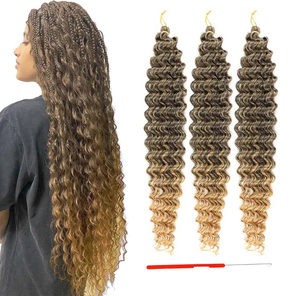 3 Packs Ocean Wave Crochet Hair | 20 Inch Curly Braiding Hair, Deep Wave, Knotless Braids,synthetic for Women With crochet hook