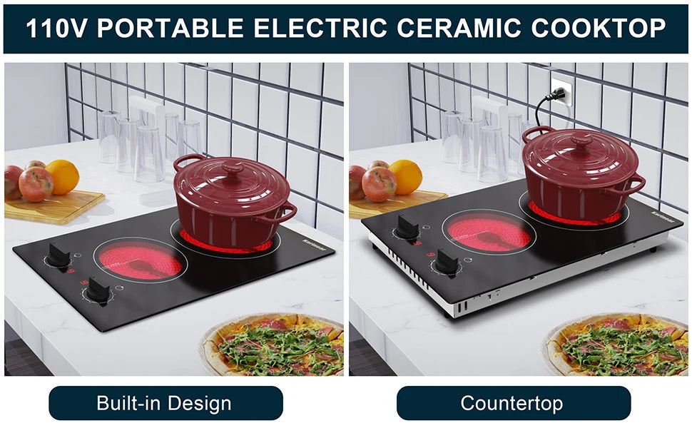 Karinear Portable Electric Cooktop, Electric Stove Single Burner Ceramic Cooktop with Touch Control, Child Safety Lock, Timer, Residual Heat Indicator, Overheat Protection, 1800W 110V Infrared Burner | Ceramic Cooktop, Sensor