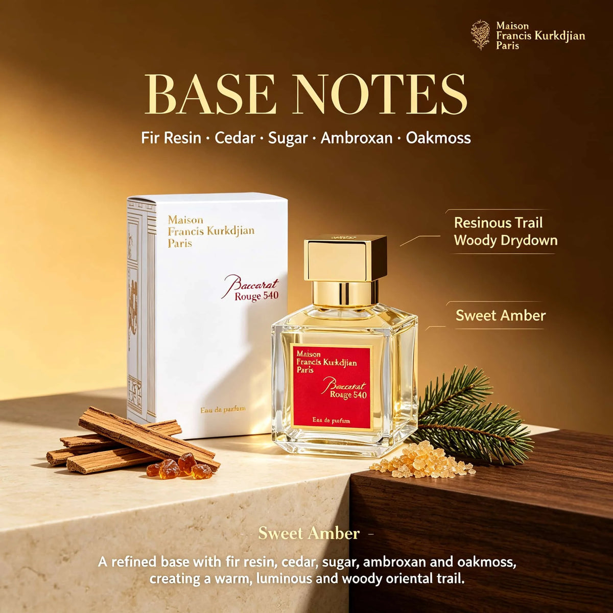 Maison Francis Kurkdjian Baccarat Rouge 540 Eau De Parfum 2.37 oz 70 ml |   Amber Wood Floral Notes Last for 8-10 Hours, Saffron Jasmine Warm and Deep. |   Important Dinners/Romantic Dates/Business Social Gatherings Modern Lu