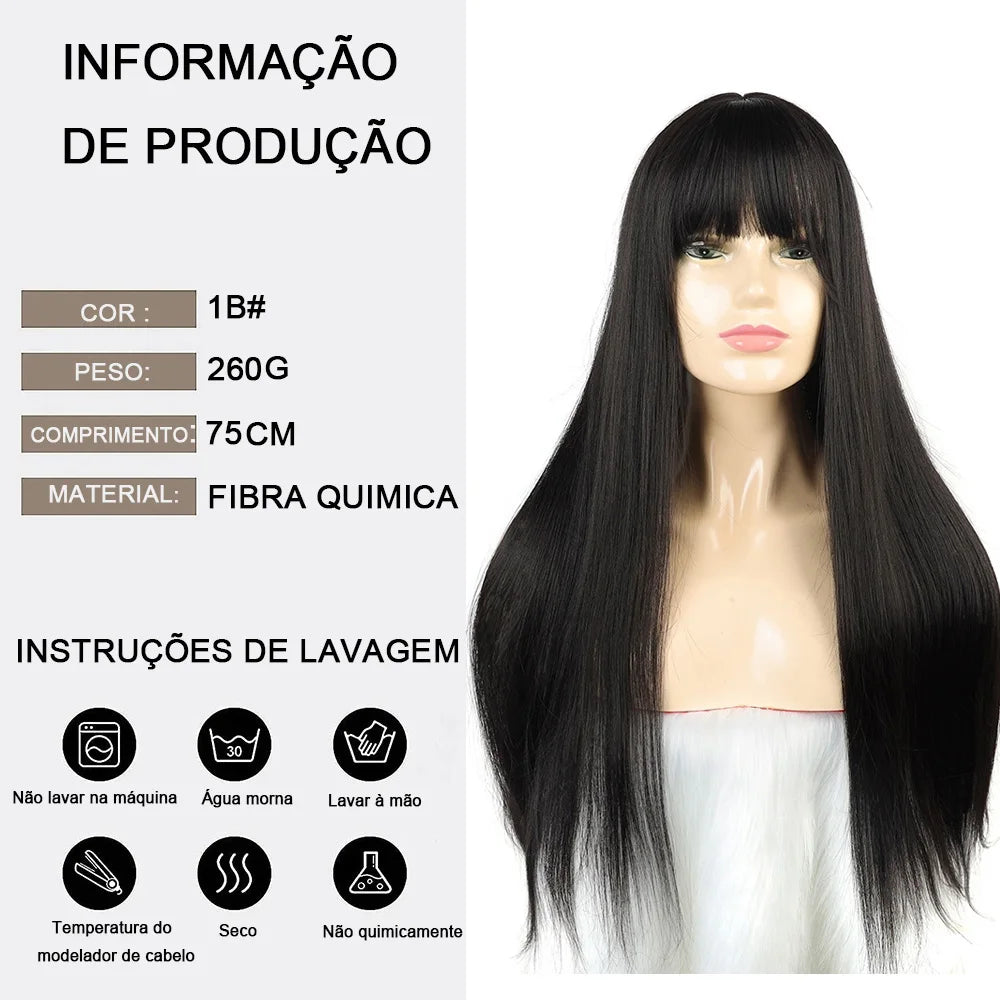 Peruca Longo Lisa Cabelo Fibra Orgânica Premium Moda Hair Colocação Fácil Desgaste Diário 70cm 270g "CELESTE"-MODA