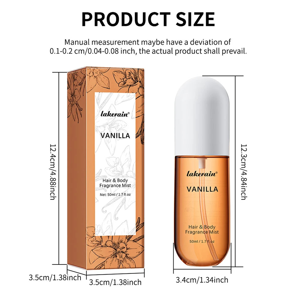 Christmas Gift 50ml Vanilla Rose Fragrance Spray Hair & Body Fragrance Mist Fresh Long Lasting Perfume Travel Size Freshener Spr