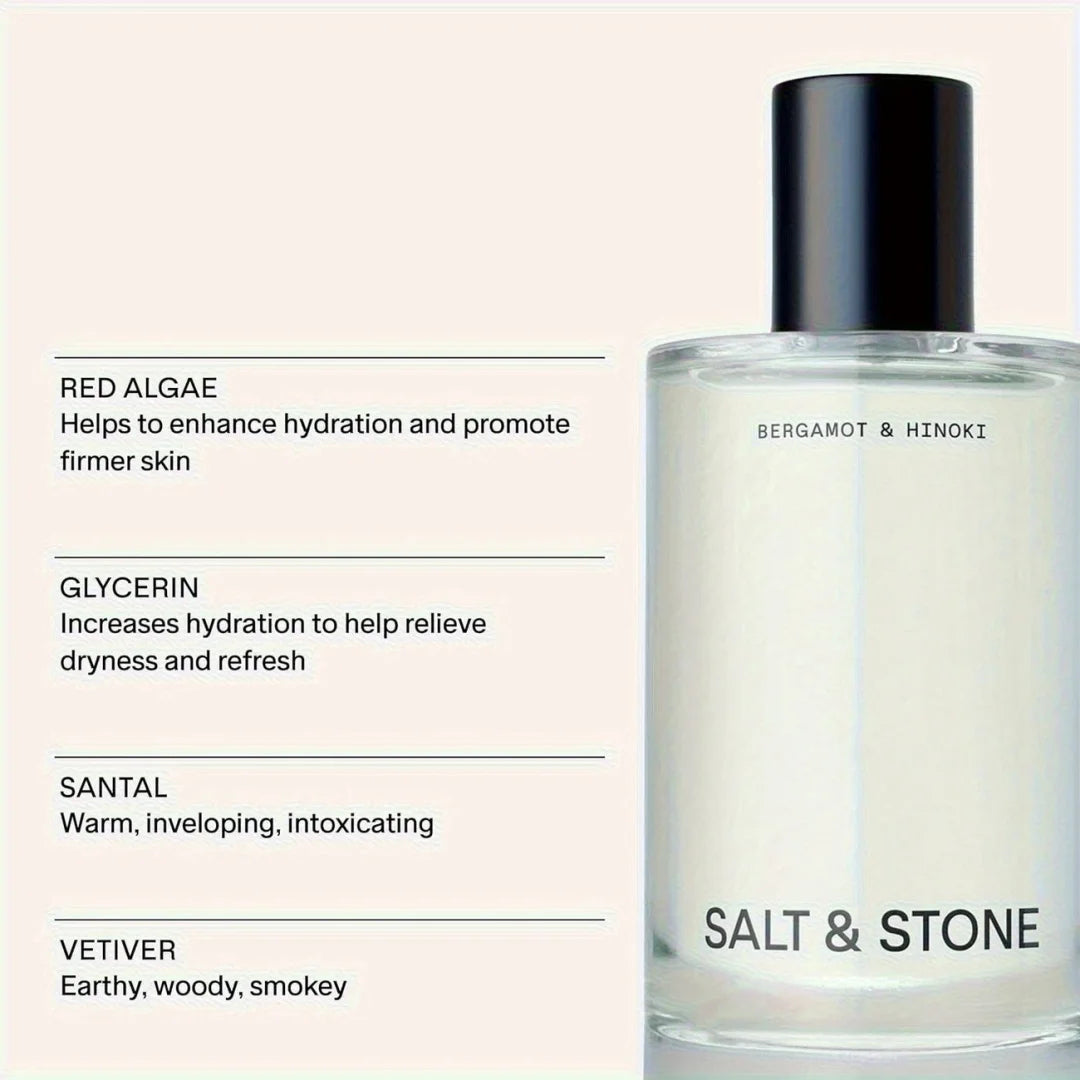 SALT & STONE Bergamot & Hinoki 100ml 3.4Oz Unisex Fragrance, Calming Minimalist Perfume for Casual Outings, With Woody Hinoki and Bright Orange Blossom Notes