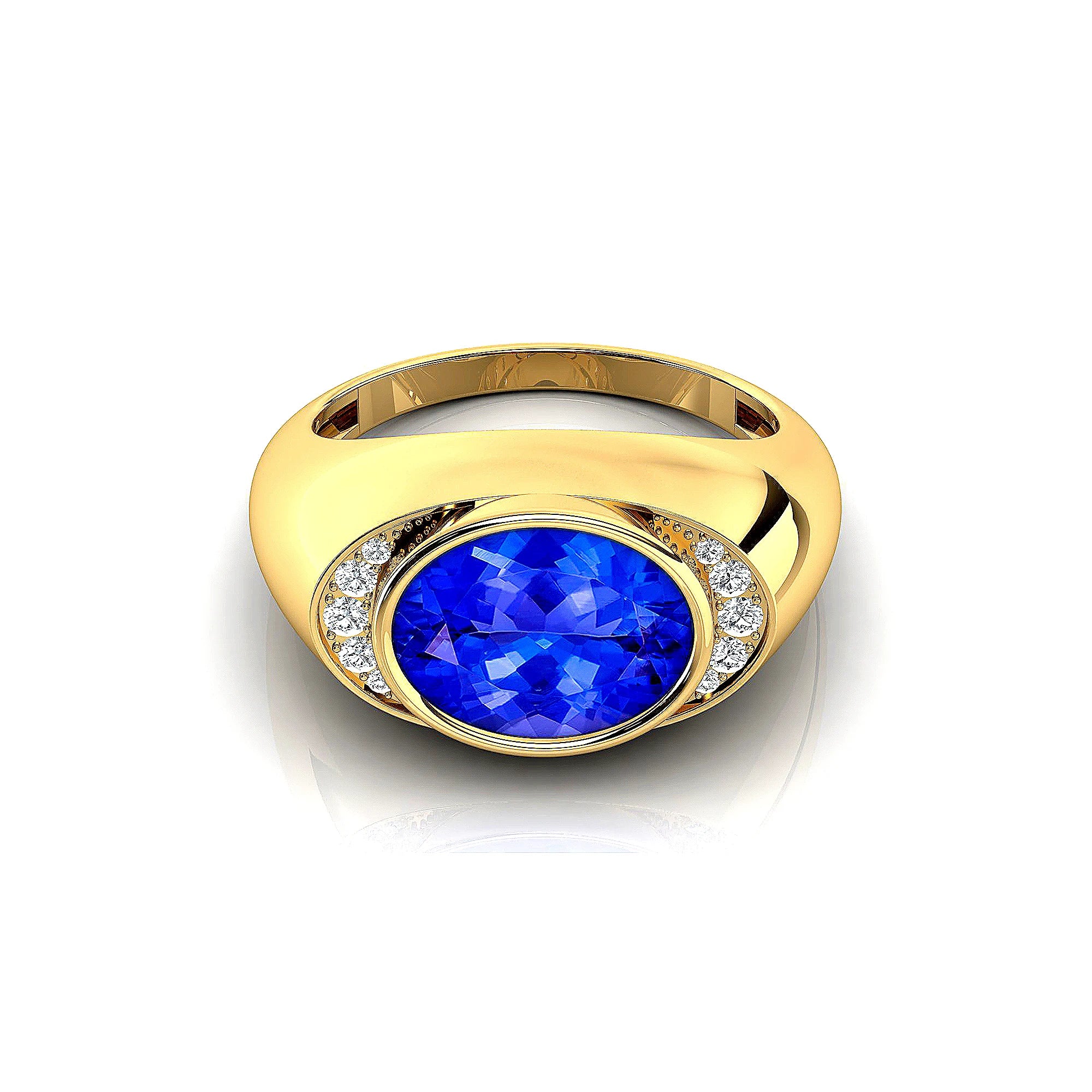 Stylish Rhodium 18K Solid Gold Signet Rings Fine Birthstone Jewelry Natural Tanzanite Stone With Real Certified Diamonds Ring