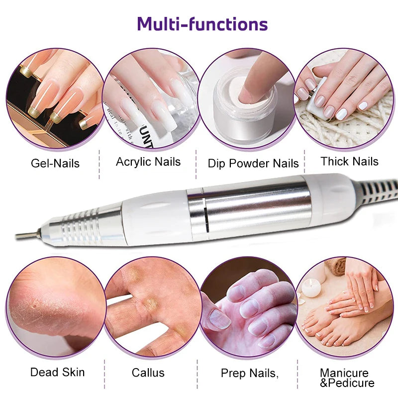 20W 35000RPM Electric Nail Drill Machine Electric Manicure Machine Drills Accessory Pedicure Kit Ceramic Nail Drill Bit Tools