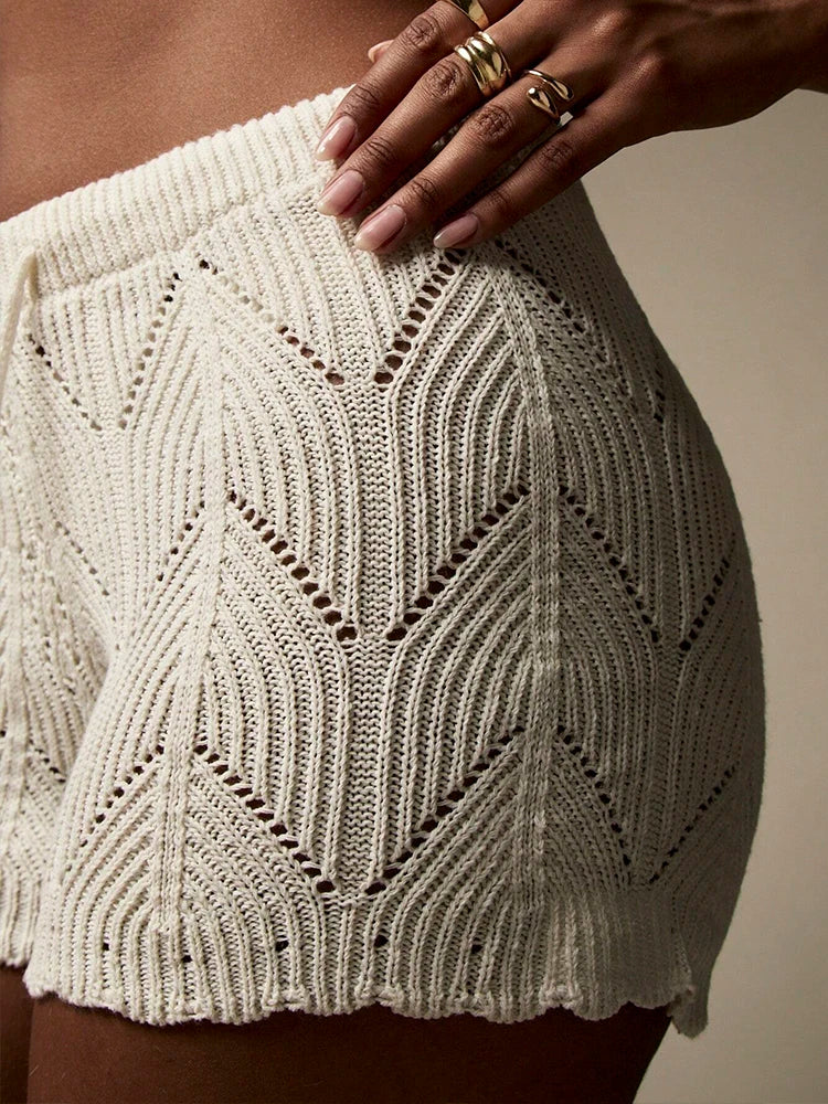 Summer vacation wearing pull over casual and comfortable vacation underwear handmade crochet knitting drawstring shorts comfor