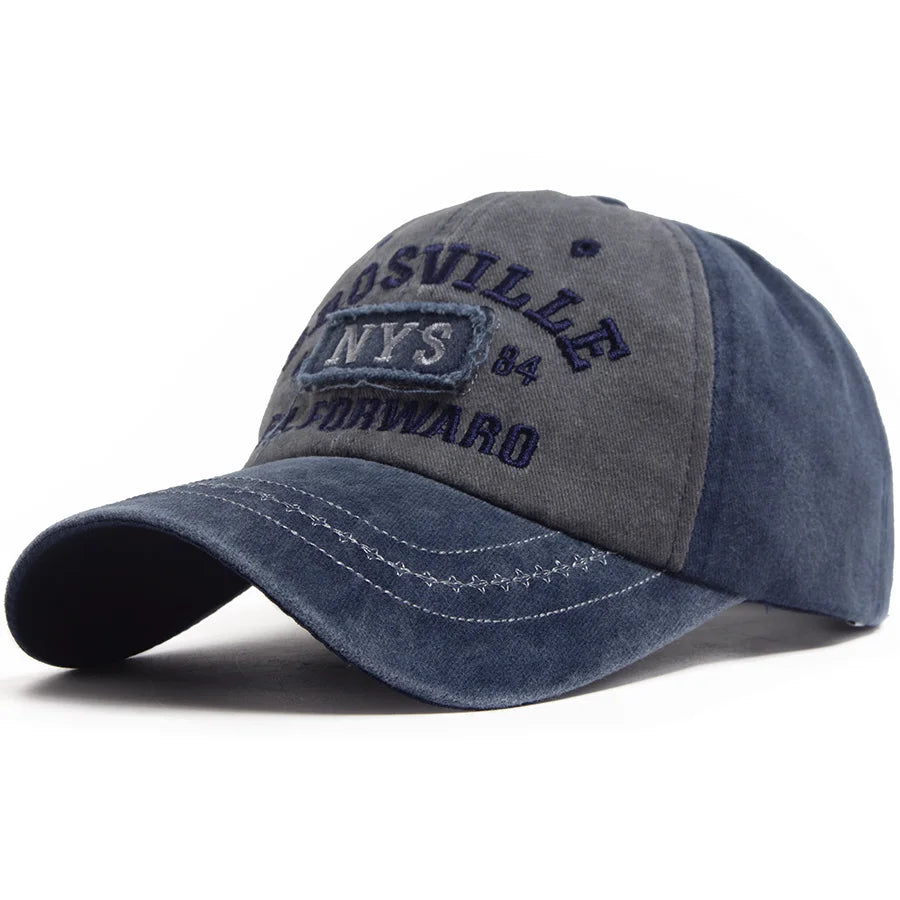 Vintage Washed Two Tone Baseball Cap Men Women Letter Embroidery Distressed Dad Hat Contrast Stitch Adjustable Sun Hat Unisex