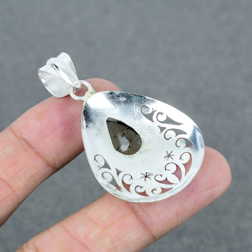 Natural Smoky Quartz Pear Shape Gemstone 925 Silver Plated Brass Pendant Trendy Fashionable Pendant For Women Men
