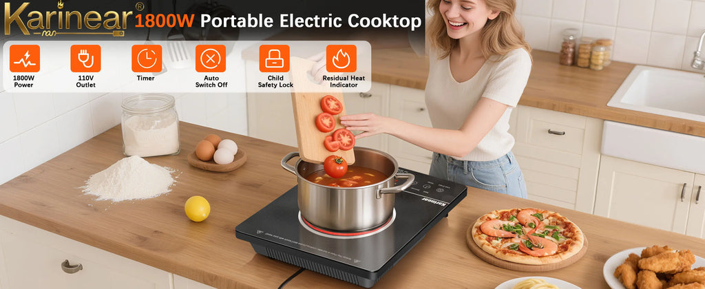 Karinear Portable Electric Cooktop, Electric Stove Single Burner Ceramic Cooktop with Touch Control, Child Safety Lock, Timer, Residual Heat Indicator, Overheat Protection, 1800W 110V Infrared Burner | Ceramic Cooktop, Sensor