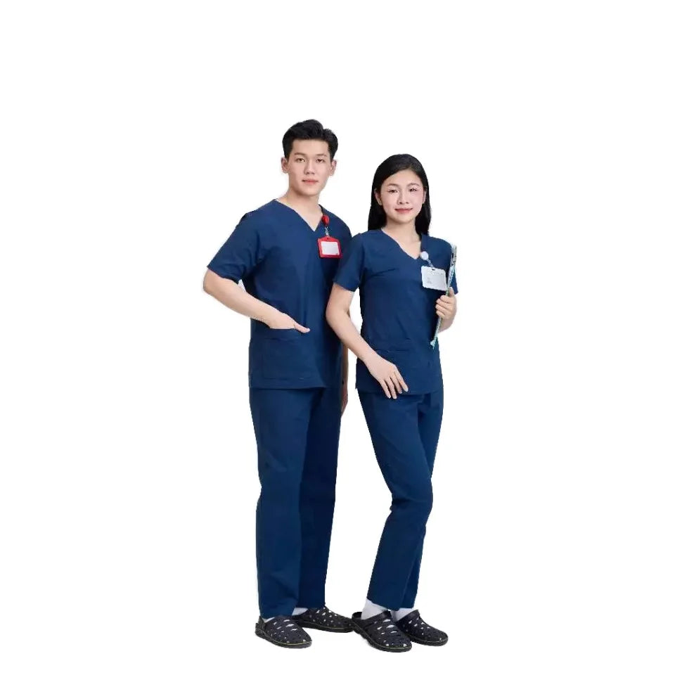 WFX-CVC Fabric FMF Needle Unisex 52% Cotton Doctors 45% Polyester Detection In-Stock Medical Scrub Set 3% Spandex