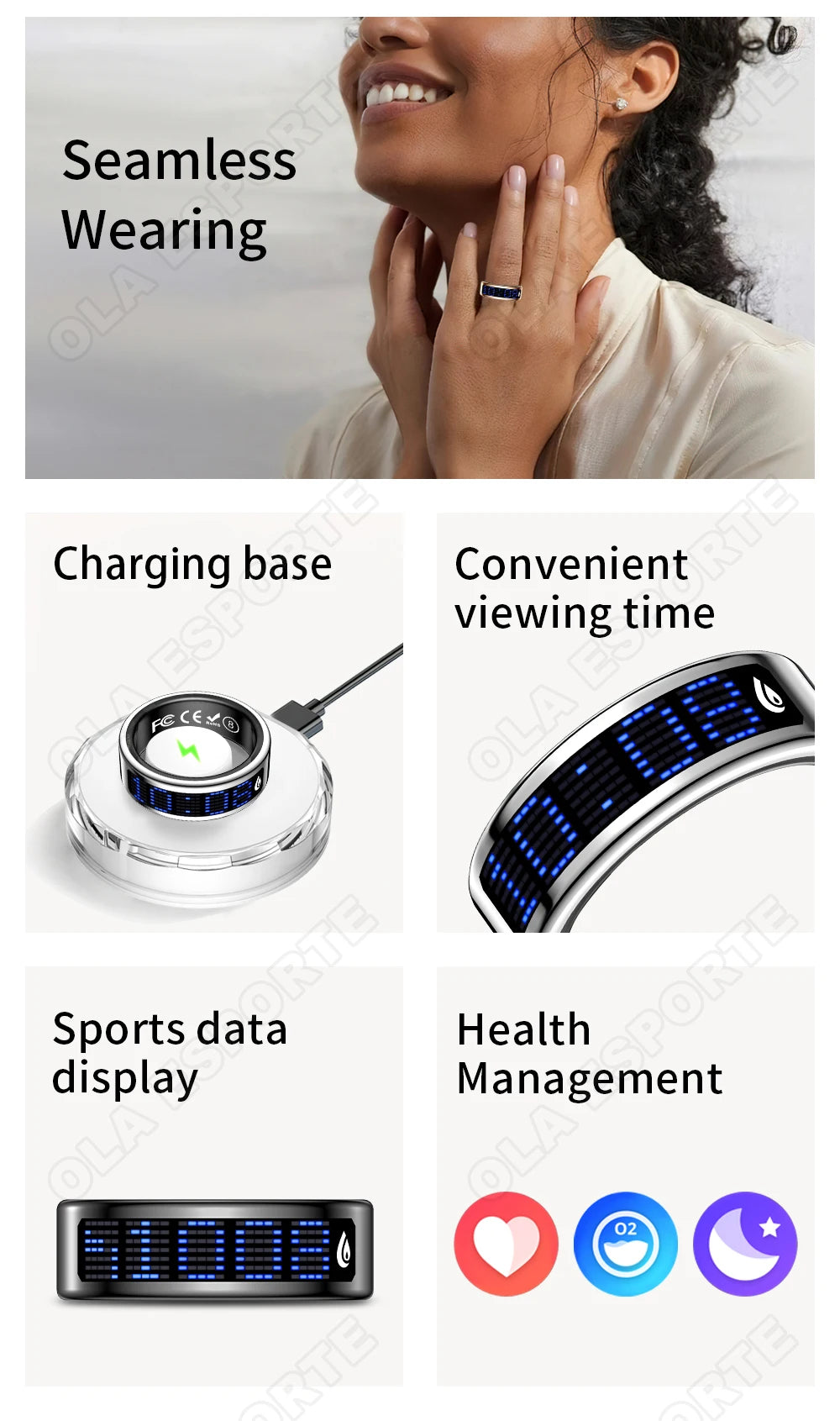 Smart Ring with Charging Base,LED Touch Display Screen,Time,Call Reminder,Gesture Brush Video,Heart Rate Blood Oxygen and Sleep Health Tracker Ring Step Counting Ring 2026 New