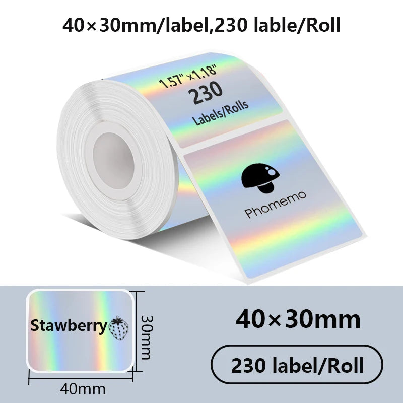 1Rolls 40x30mm White Multicolor Thermal Labels, Compatible With Phomemo M200/M210/M110/M120/M108/P50/P80 Label Printer