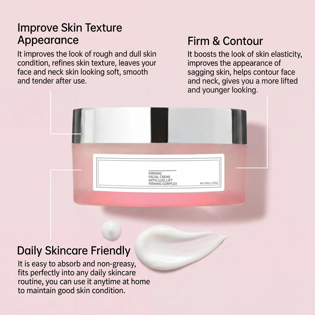 Firming Facial Cream Collagen Rose Oil Deeply Hydrates Rough Texture Replenishes Moisture Restores Elasticity Lifts Contours Smooths Skin Face Neck Moisturizer