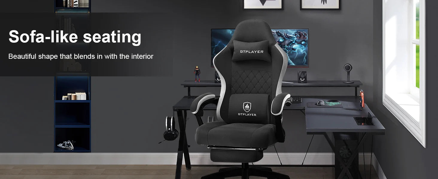 GTPLAYER Fabric Gaming Chair with Footrest, Computer Desk Chair with Pocket Spring Cushion, Home Office Ergonomic Chair