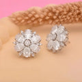 Classic Silver Halo Stud Earrings Rhodium Plated Flower Shape Moissanite Luxury Fashion for Women Elegant Party Wear Gift