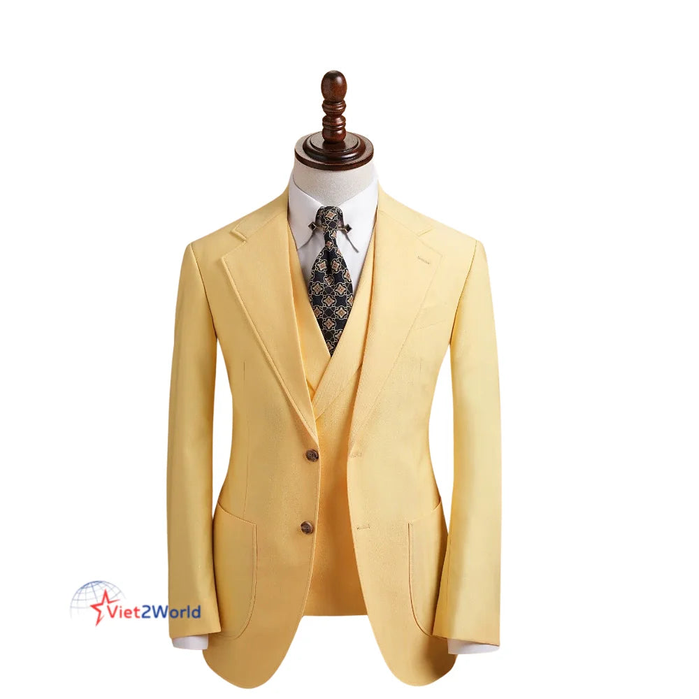Custom Tailored Luxury Men's Blazer High Quality Windproof Breathable Anti-Static Nonwoven Business Suit Pleated Front Single