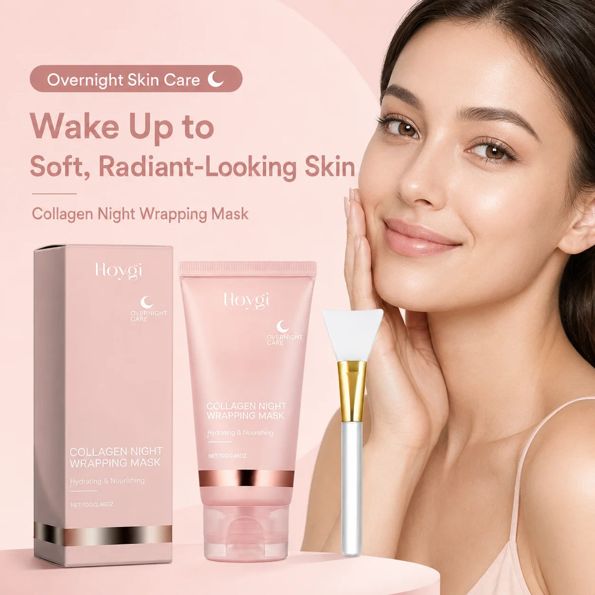 Collagen Night Wrapping Mask Overnight Sleeping Facial Mask Deep Moisturizing Firming Skin Repair Face Care Mask With Brush
