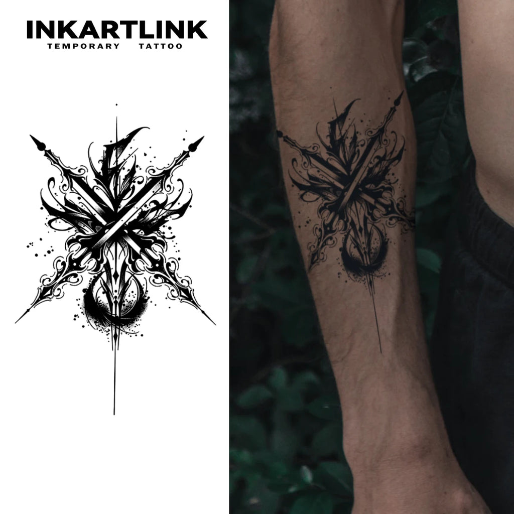 Crossed Swords Temporary Tattoo,Lasts To 15 Days New Technology Magic Waterproof Semi Permanent Sticker.