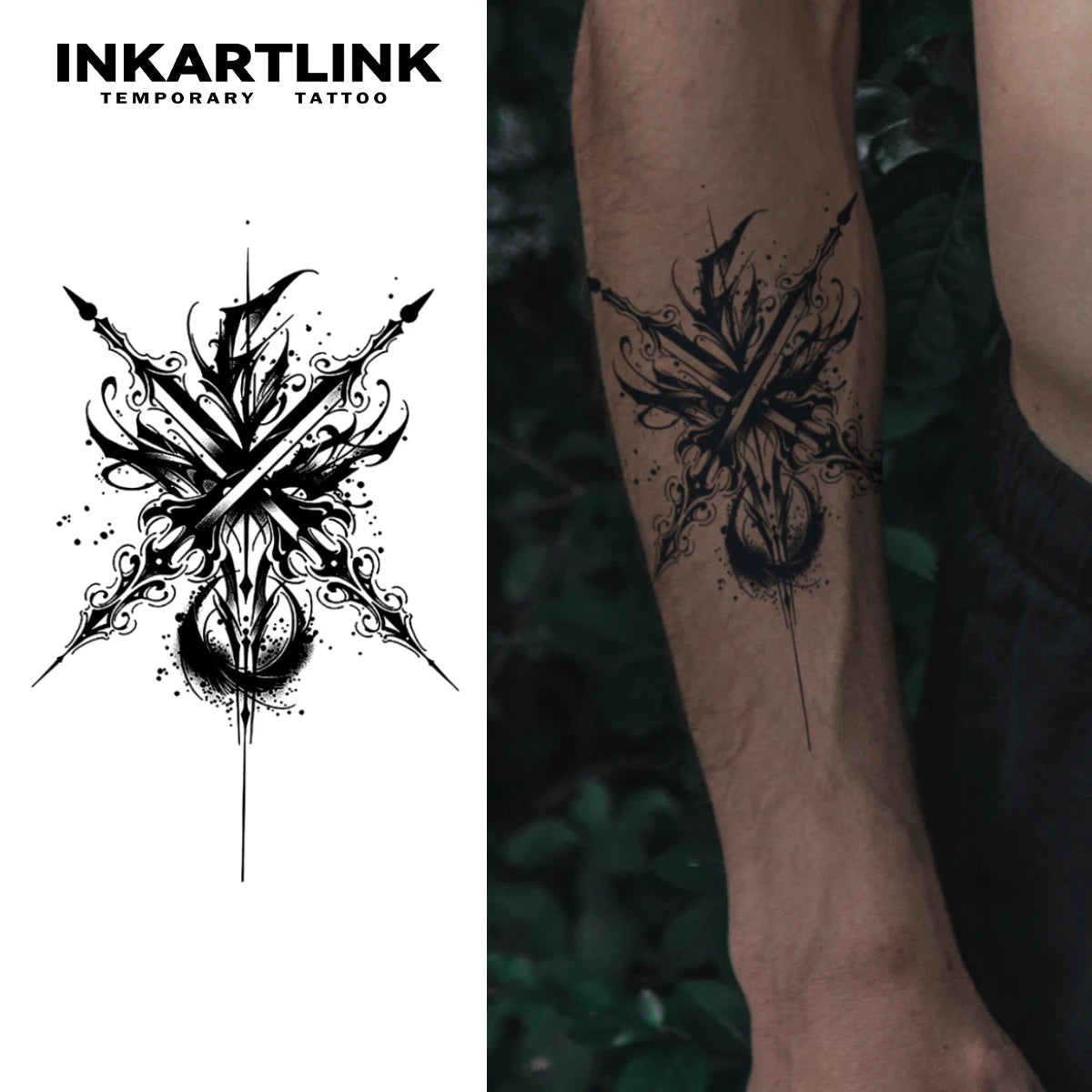 Crossed Swords Temporary Tattoo,Lasts To 15 Days New Technology Magic Waterproof Semi Permanent Sticker.