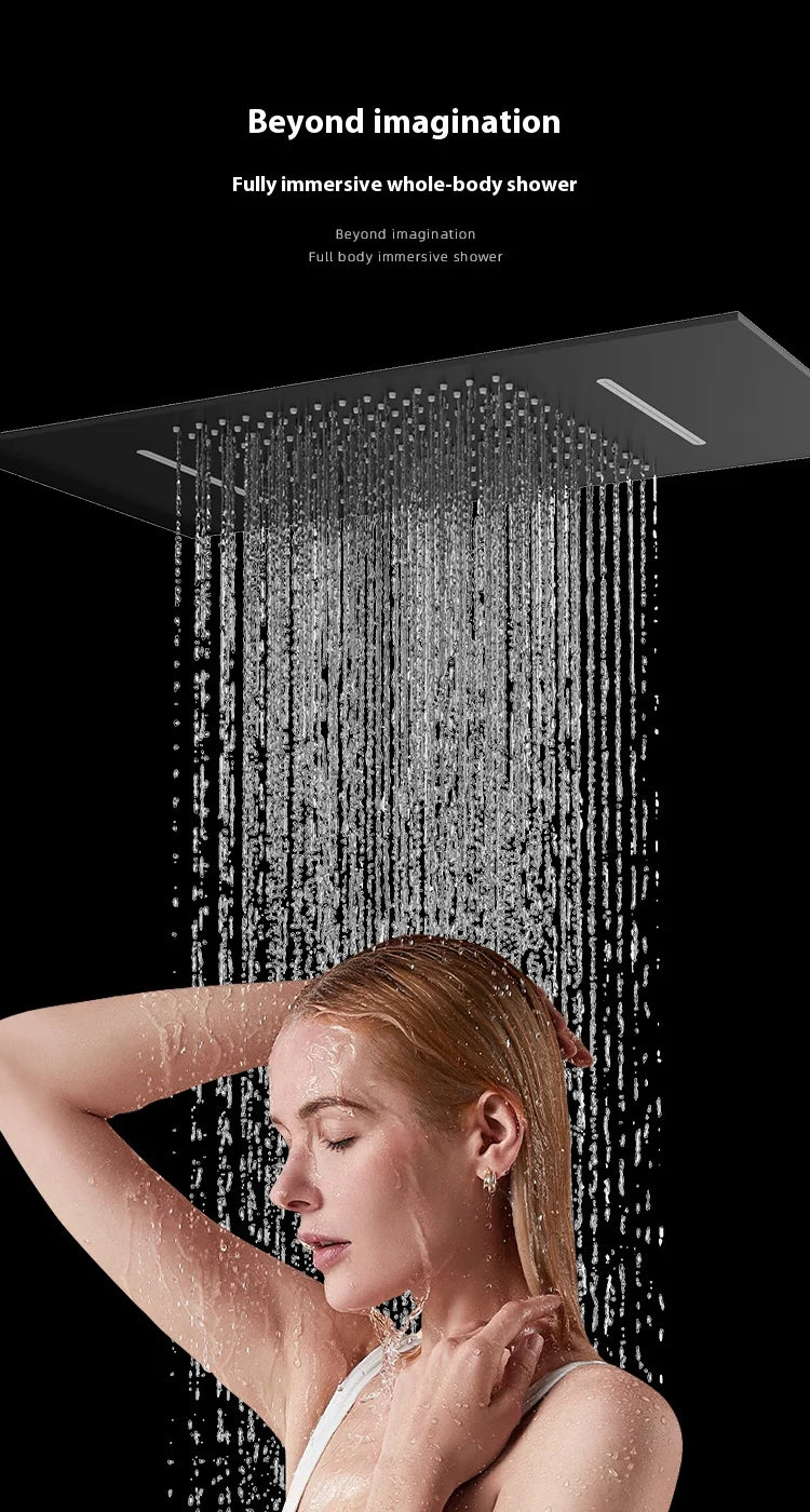 630×330mm Ceiling Thermostatic Shower System Concealed Brass Rainfall Waterfall 4 Function Digital Display Anti-Scald Bathroom S