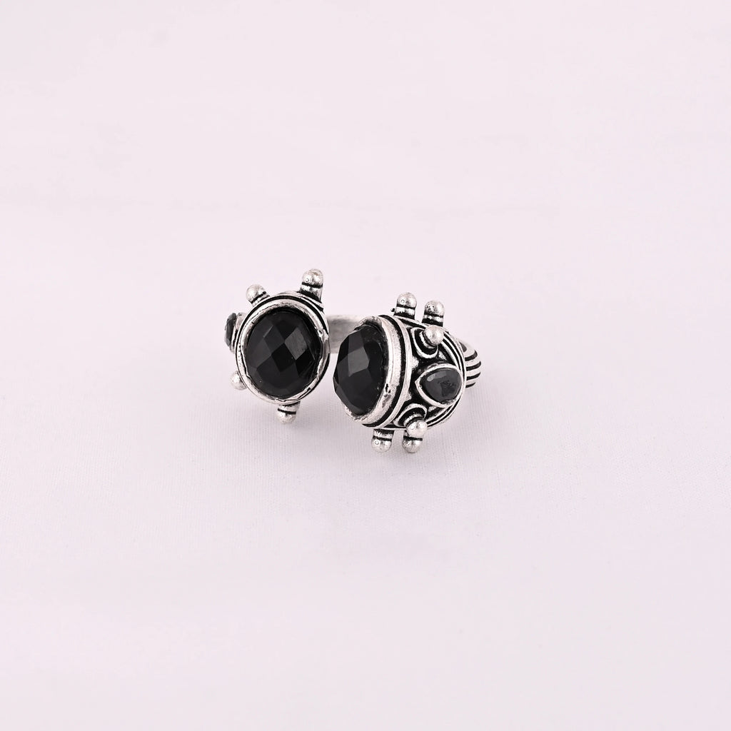 LUXVORY Gold Plated Brass Trendy Fashion Ring with Black Onyx for Women-Any Occasion