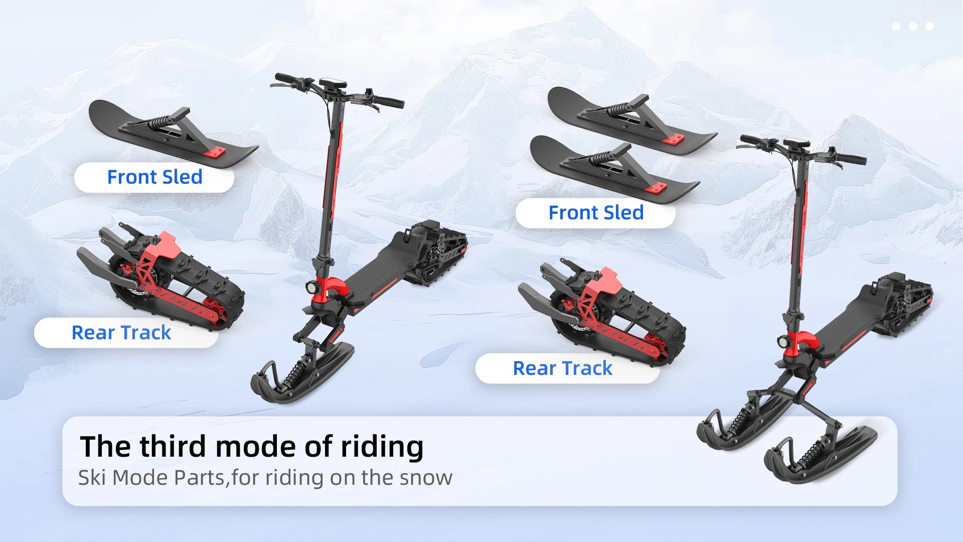 3-in-1(All-Terrain mode+Road mode+Ski mode) Snow Scooter 2000W 48V20Ah Snow Sled E-Scooter Sleigh Wheel Electric Scooter