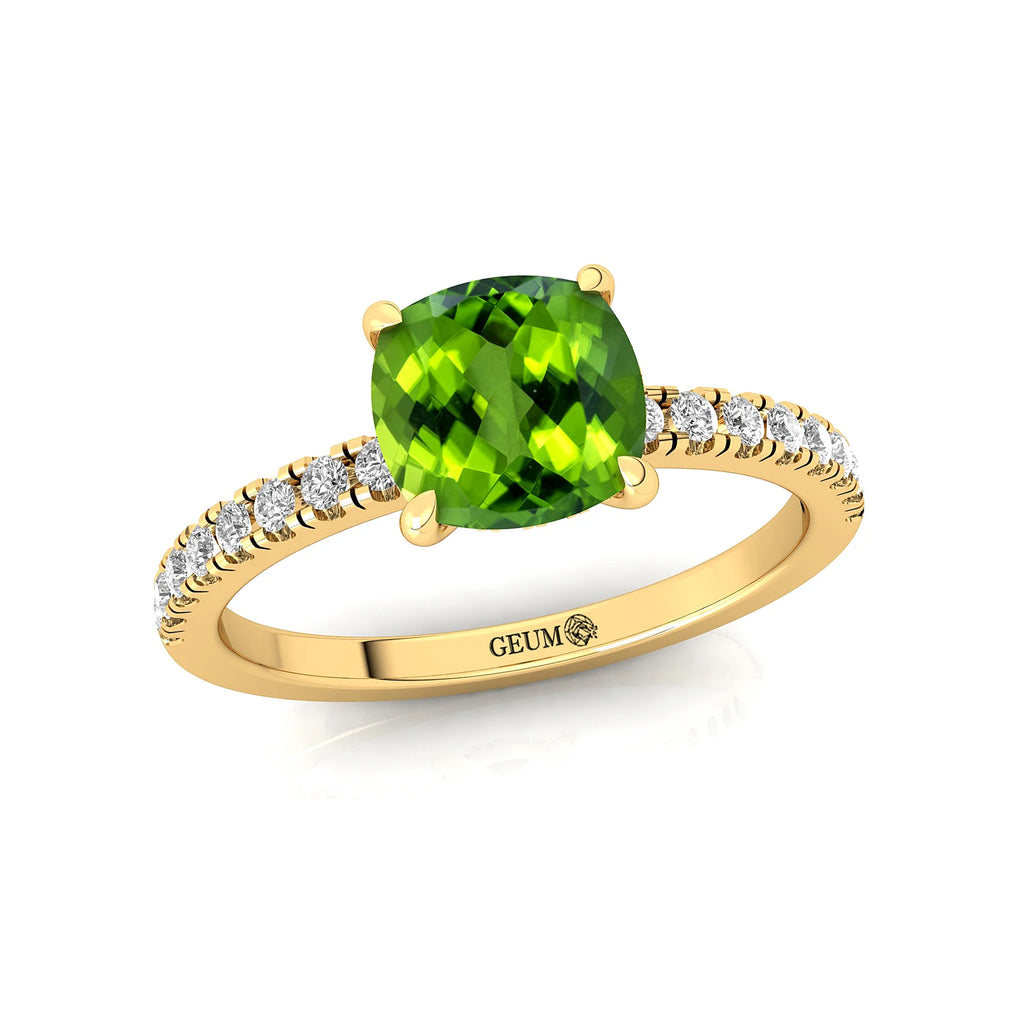 Cushion Cut Natural Green Peridot Gemstone & Real Diamond Cluster Rings in 18K Solid Rose Gold Rings For Engagement OEM