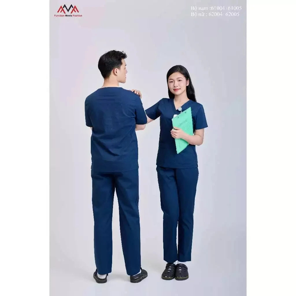 52% Cotton FMF Needle Unisex 45% Polyester Uniforms 3% Spandex WFX-CVC Fabric Detection In-Stock Vietnamese Medical Scrub Set