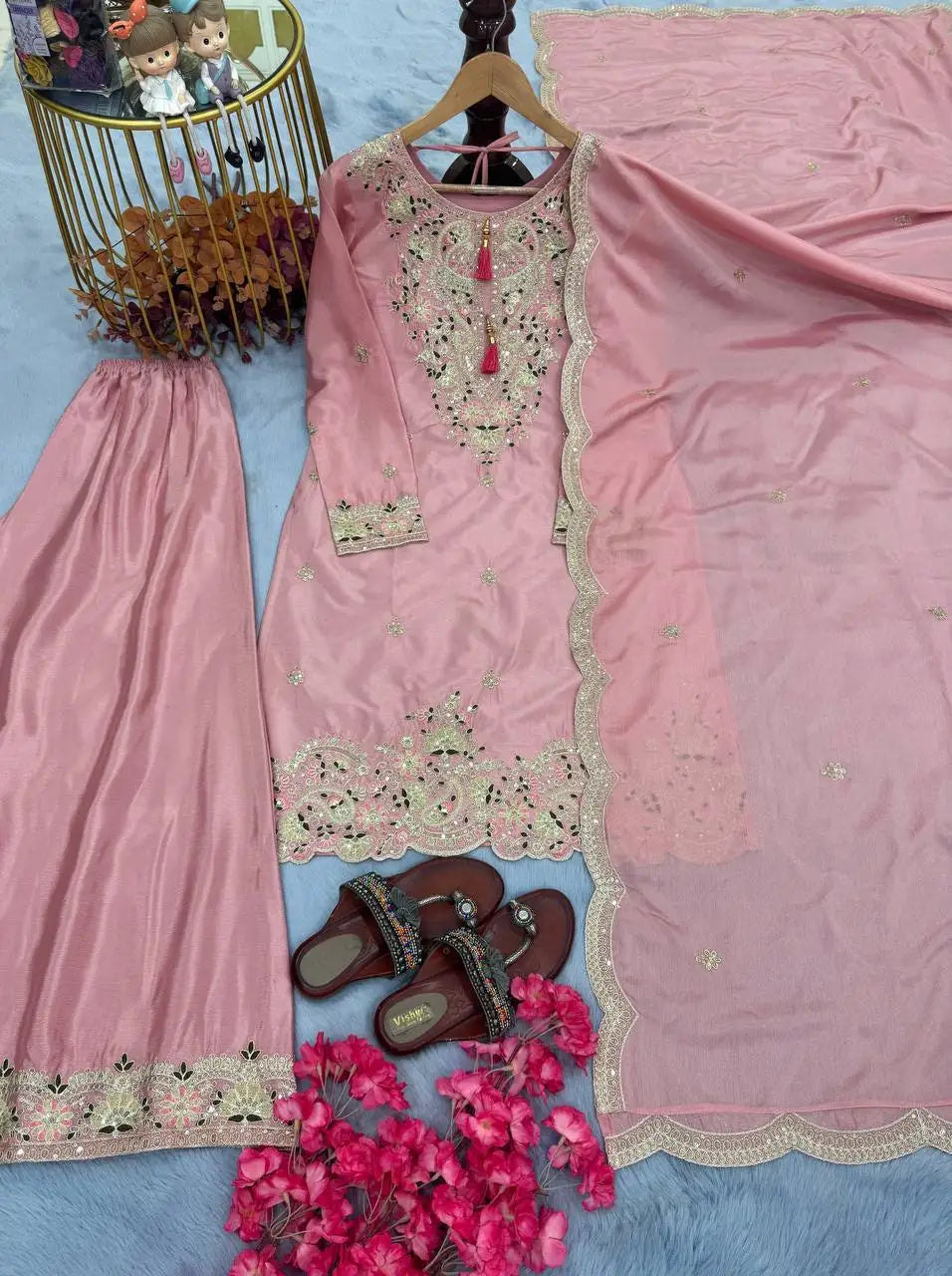 Designer Women's Party Wear Set Top Sharara Plazzo Dupatta