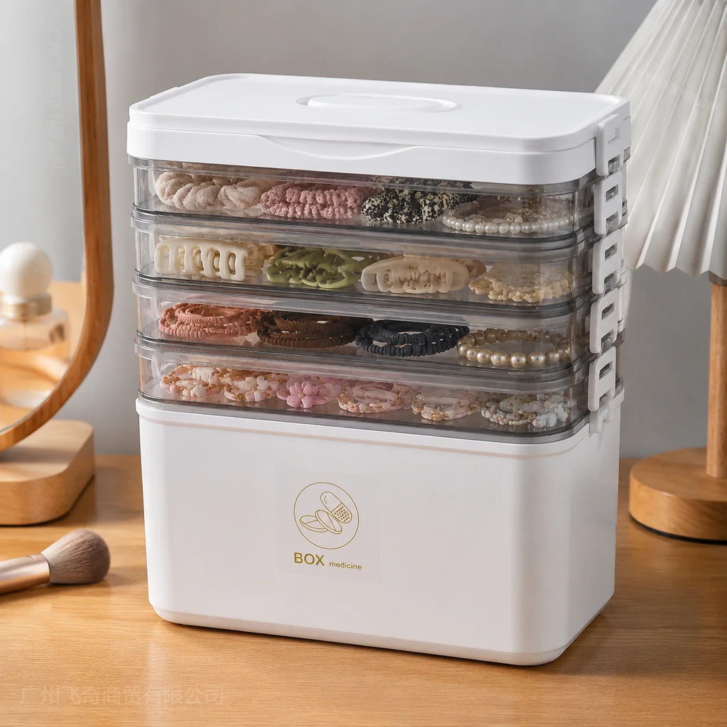 YX Large-Capacity Multi-Tier Stackable Storage Box Practical Portable Home First Aid Emergency Kit with Transparent Lid and Handles Organizer for Pills Crafts Hair Accessories Cosmetics Small Items Kitchen Bathroom Office Dor