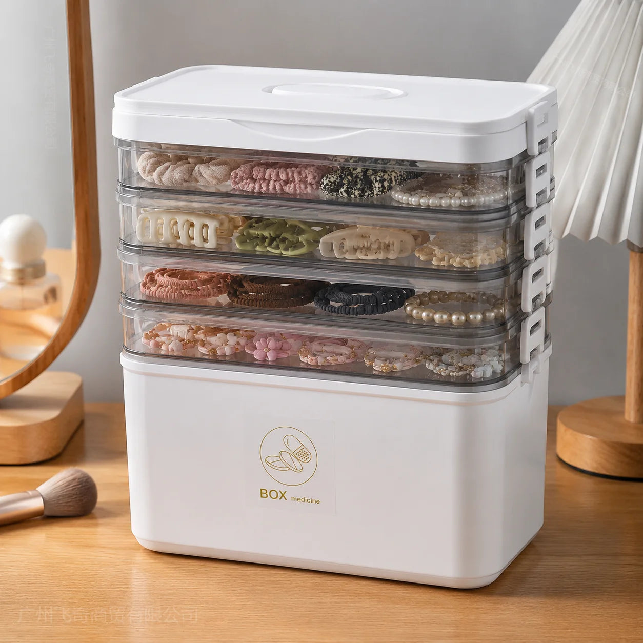 YX Large-Capacity Multi-Tier Stackable Storage Box Practical Portable Home First Aid Emergency Kit with Transparent Lid and Handles Organizer for Pills Crafts Hair Accessories Cosmetics Small Items Kitchen Bathroom Office Dor
