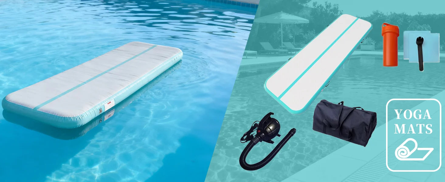 Gymnastics inflatable mat (with air pump) is suitable for home gymnastics training, water sports, and inflatable yoga.