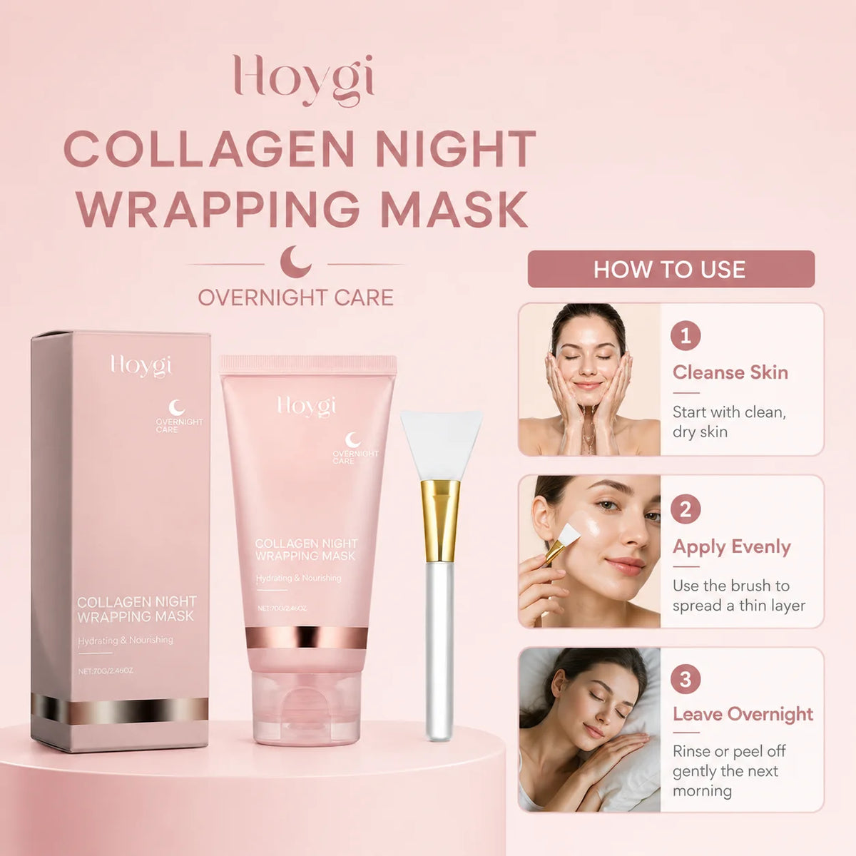 Collagen Night Wrapping Mask Overnight Sleeping Facial Mask Deep Moisturizing Firming Skin Repair Face Care Mask With Brush