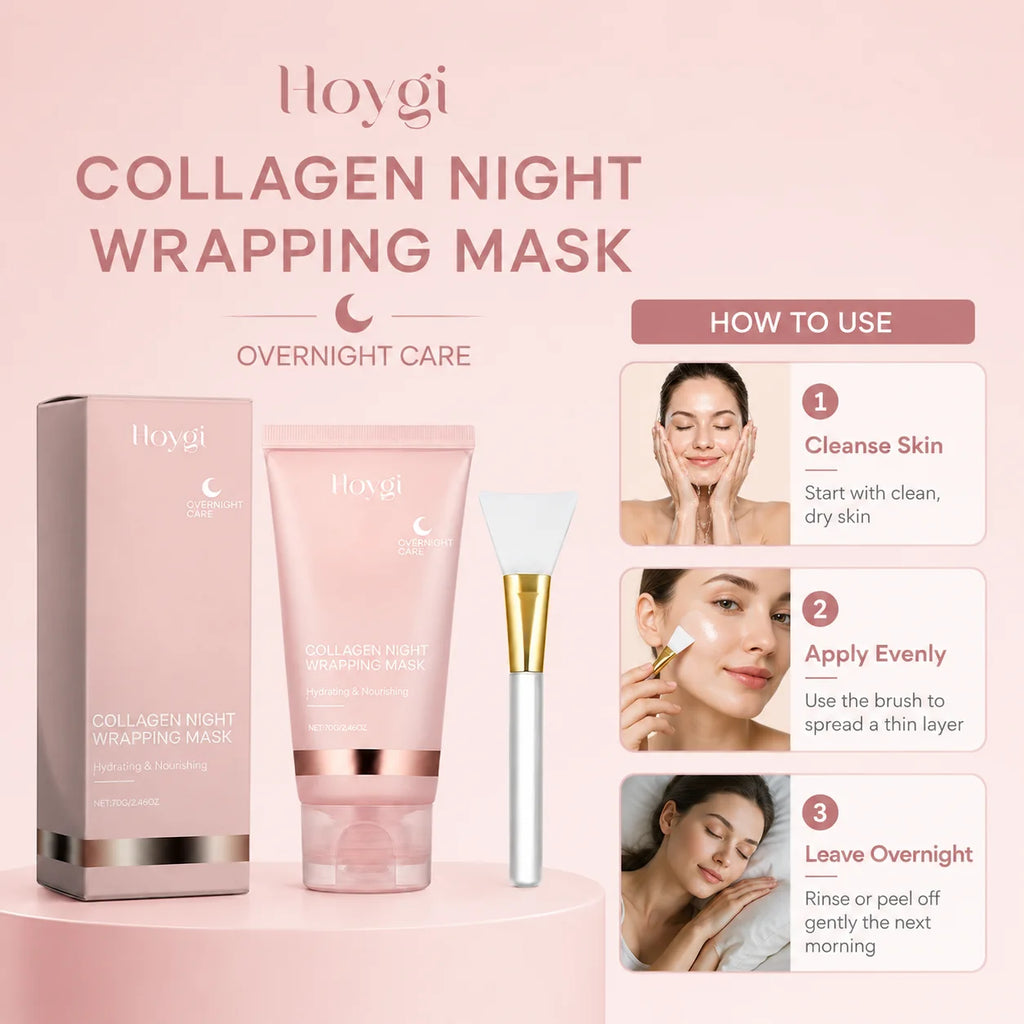Collagen Night Wrapping Mask Overnight Sleeping Facial Mask Deep Moisturizing Firming Skin Repair Face Care Mask With Brush