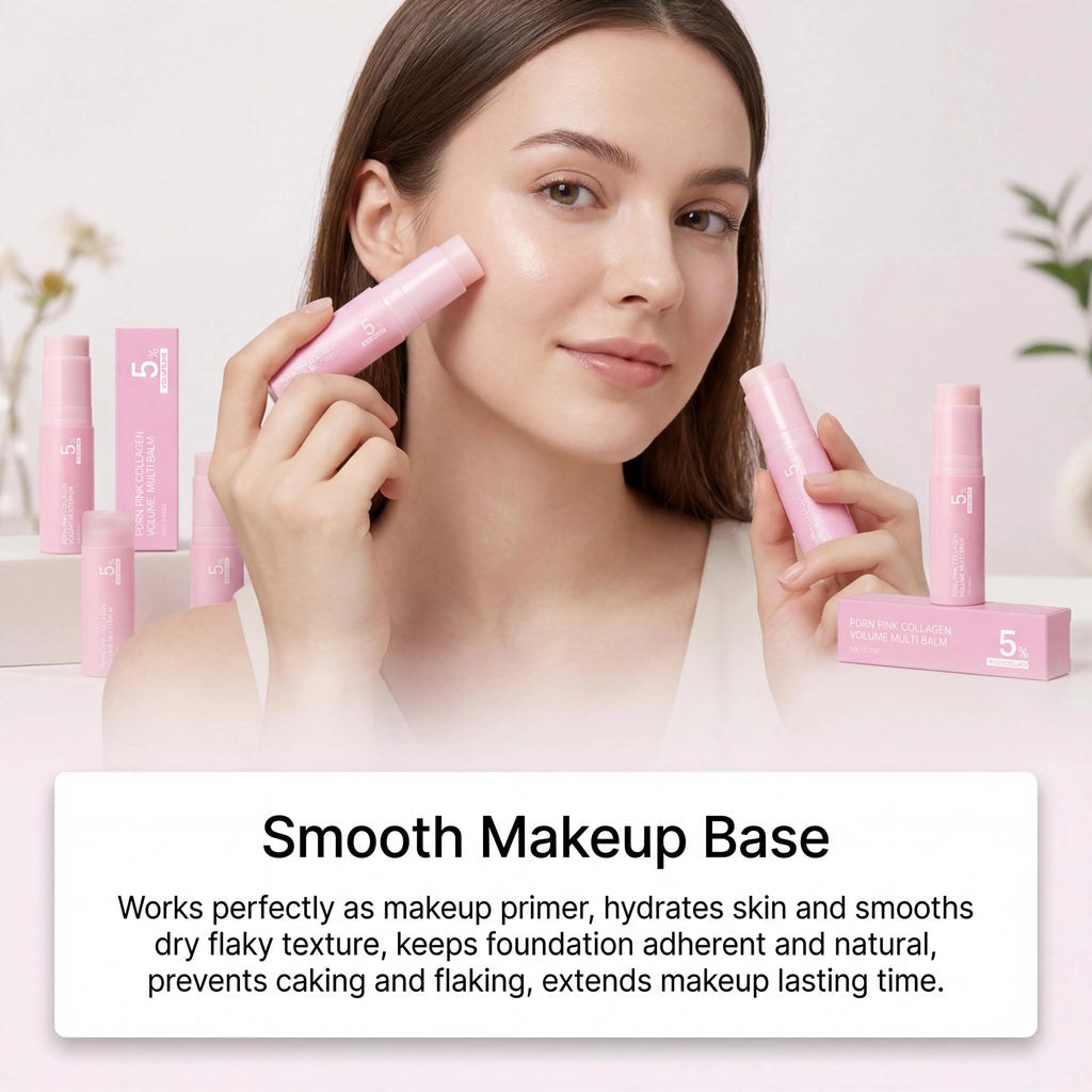 PDRN Pink Collagen Volume Multi Balm Stick Hydrating Wrinkle Balm Collagen Plumping Firming Stick for Under Eyes Neck Forehead Smile Lines Lips