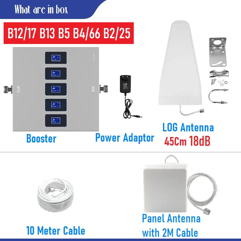 5-Band Cell Phone Boosters B12 B13 B17 B5 B4 B2 B25 B66 Cellular Signal Amplifier Boost Repeater for Verizon AT&T T-Mobile