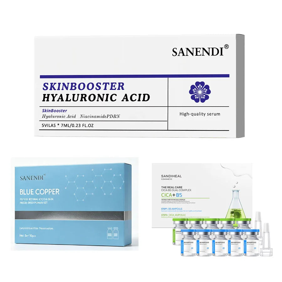 SANENDI Blue Copper Peptide Hyaluronic Acid Serum CICA B5 Face Care HA Korean Skin Care Solution 10Vials Beauty Salon Products